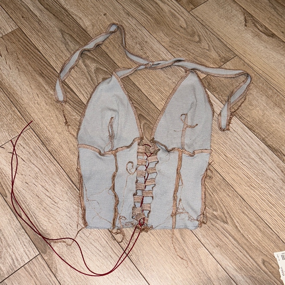 Y2K fringe halter crop top